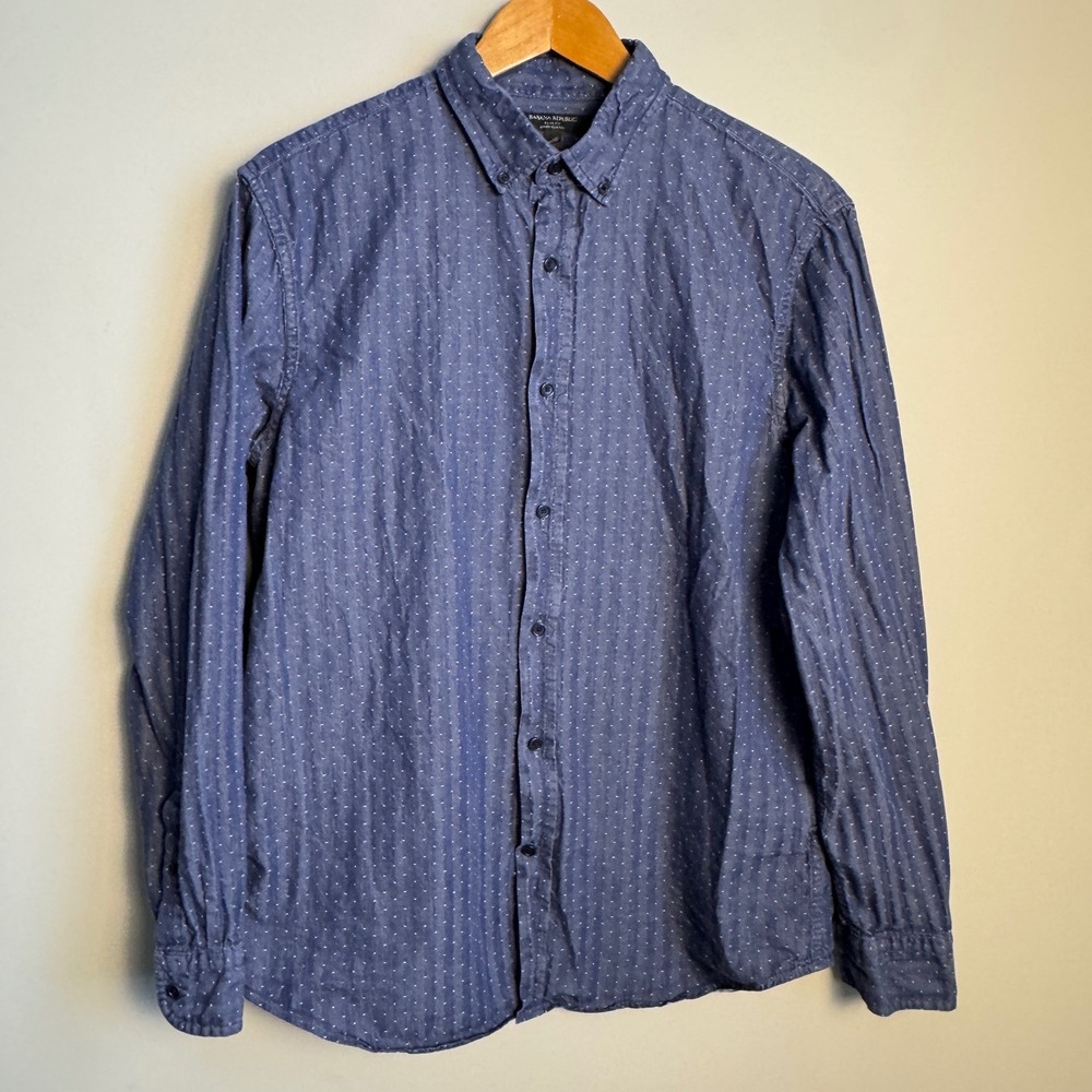 Banana Republic Mens Slim Fit Blue Dot Print Long Sleeve Button Down Shirt Large